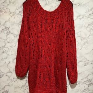 Free People boho red cable swing sweater
